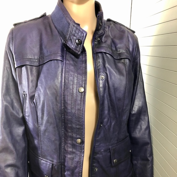NWT M.T. Women’s Purple Leather Bomber Jacket - Picture 5 of 9